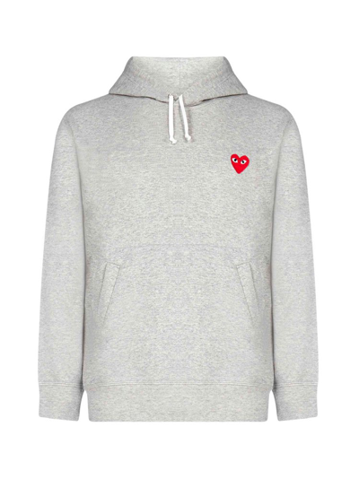 Shop Comme Des Garçons Play Logo Heart Embroidered Hoodie In Grey