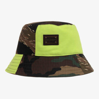 Shop Dolce & Gabbana Boys Green Camouflage Bucket Hat
