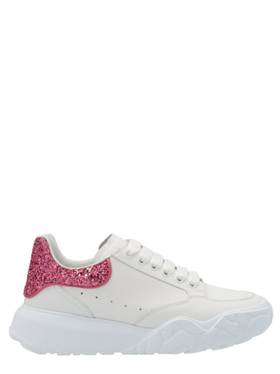 Shop Alexander Mcqueen White Court Sneakers With Glitter Contrasting Detail