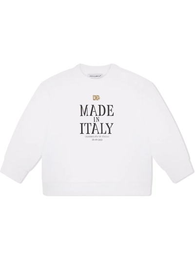 Dolce & Gabbana Jersey Sweatshirt With Made In Italy Print In White