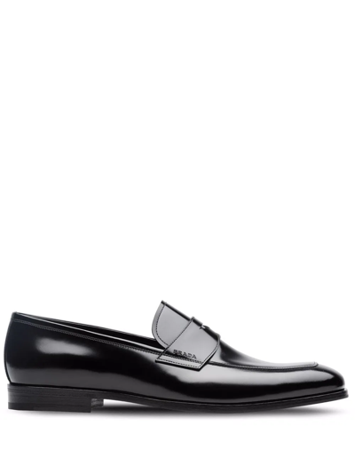 Shop Prada Brushed-leather Loafers In Black