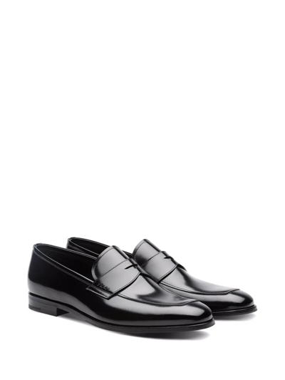 Shop Prada Brushed-leather Loafers In Black