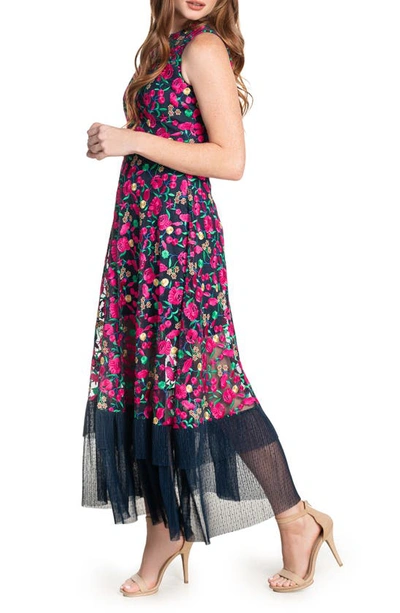 Shop Dress The Population Gina Embroidered Floral Dress In Navy Multi