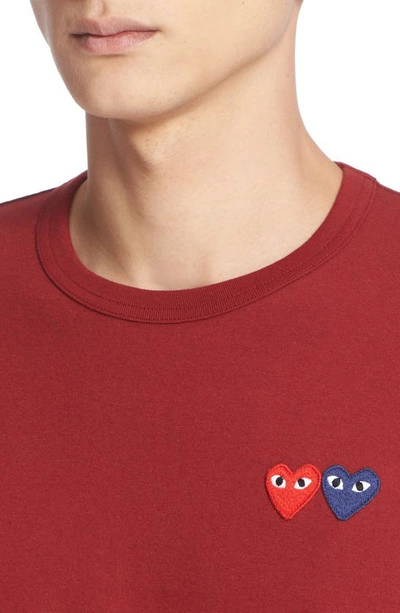 Shop Comme Des Garçons Play Twin Hearts Slim Fit Jersey T-shirt In Burgundy