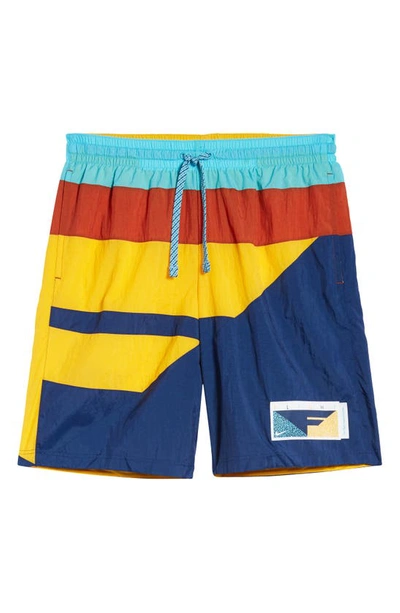 Shop Nike Flight Nylon Athletic Shorts In Blue Void/ Gold/ Orange