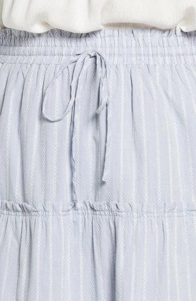 Shop Madewell Striped Ruffle Tiered Pull-on Maxi Skirt In Blue/ White Stripe