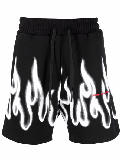 Vision Of Super Black Shorts With White Spray Flames In Black