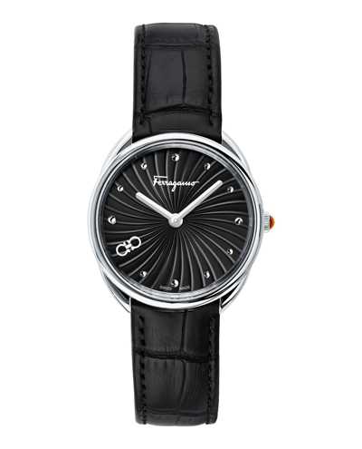 Shop Ferragamo Cuir Leather Watch In Black