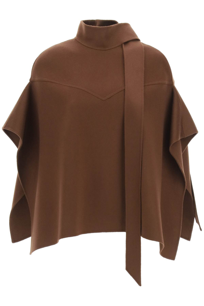 Shop Valentino Compact Drap Short Cape In Brown