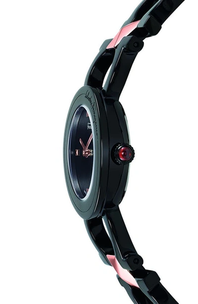 Shop Ferragamo Double Gancini Stud Bracelet Watch, 25mm In Ip Rose Gold/ Ip Black