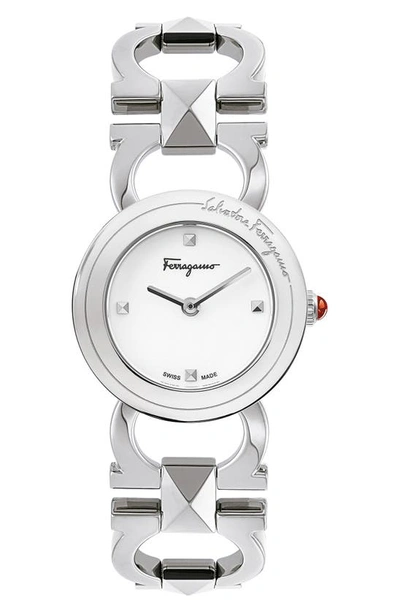 Shop Ferragamo Double Gancini Stud Bracelet Watch, 25mm In Stainless Steel