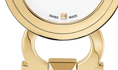 Shop Ferragamo Double Gancini Stud Bracelet Watch, 25mm In Ip Yellow Gold