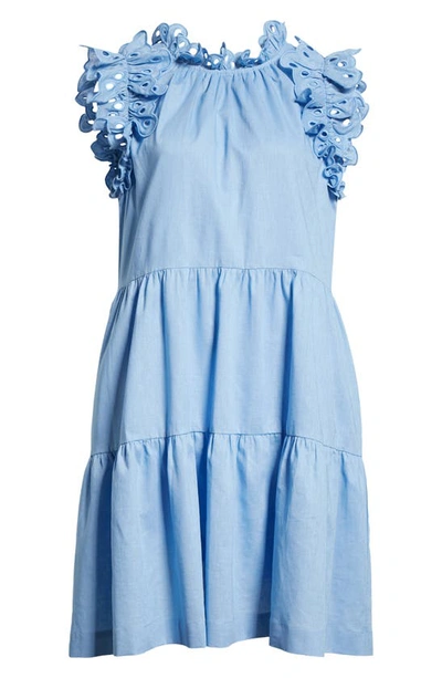 Shop Sea Lee Linen Blend Short Sleeve Dress In Sky