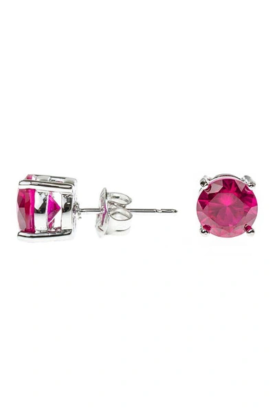 Shop Cz By Kenneth Jay Lane Round Cut Cubic Zirconia Stud Earrings In Red/silver