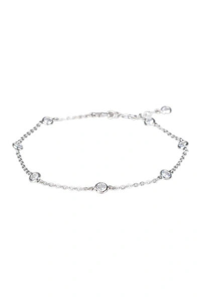 Shop Cz By Kenneth Jay Lane Rhodium Plated Bezel Cz Station Anklet In Clear/silver