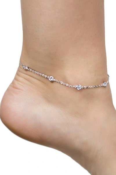 Shop Cz By Kenneth Jay Lane Rhodium Plated Bezel Cz Station Anklet In Clear/silver