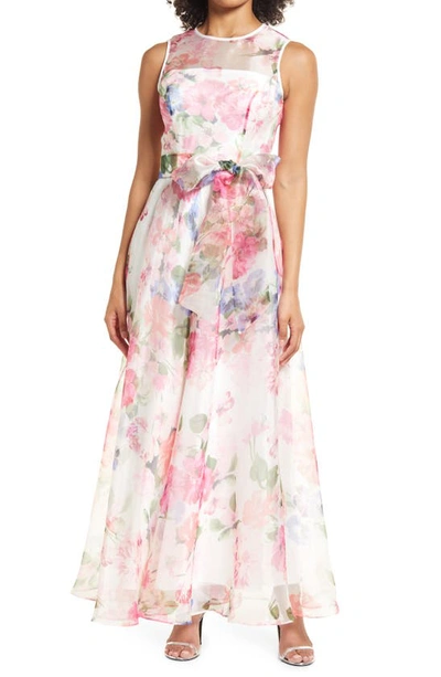 Shop Eliza J Floral Organza Jumpsuit In Piv