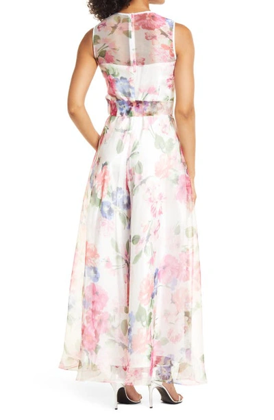 Shop Eliza J Floral Organza Jumpsuit In Piv