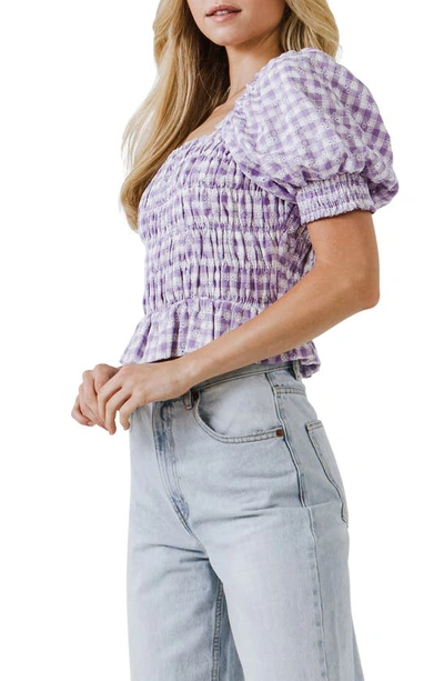 English Factory Embroidered Smocked Top In Purple