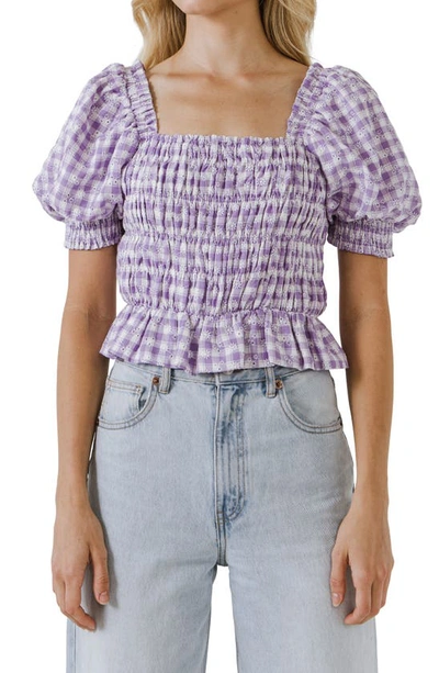 English Factory Embroidered Smocked Top In Purple