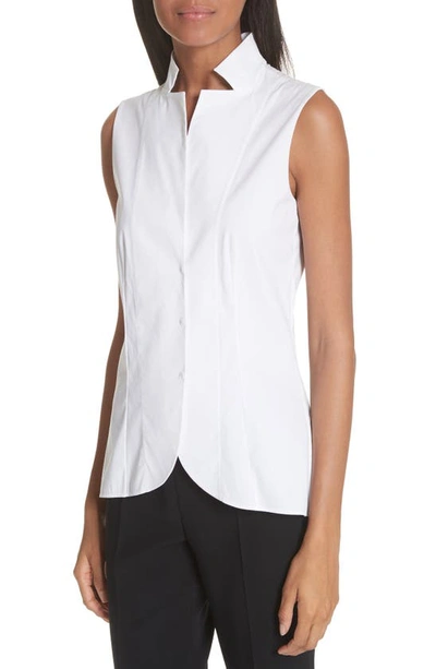 Akris Notched Stand-collar Sleeveless Button-front Blouse In White