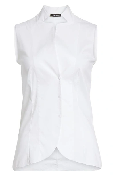 Akris Notched Stand-collar Sleeveless Button-front Blouse In White