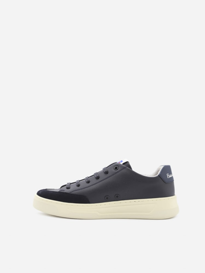 Shop Hugo Boss Leather Sneakers With Contrasting Heel Tab In Navy