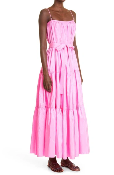 Shop Adam Lippes Silk Taffeta Maxi Dress In Hot Pink