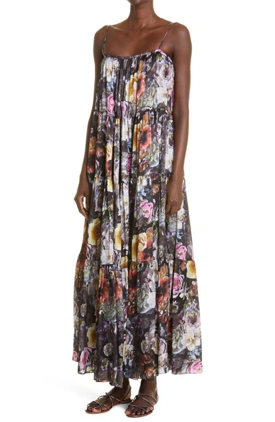 Shop Adam Lippes Floral Print Voile Maxi Dress In Black Floral