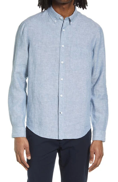 Shop Club Monaco Cross Dye Linen Button-down Shirt In Light Blue