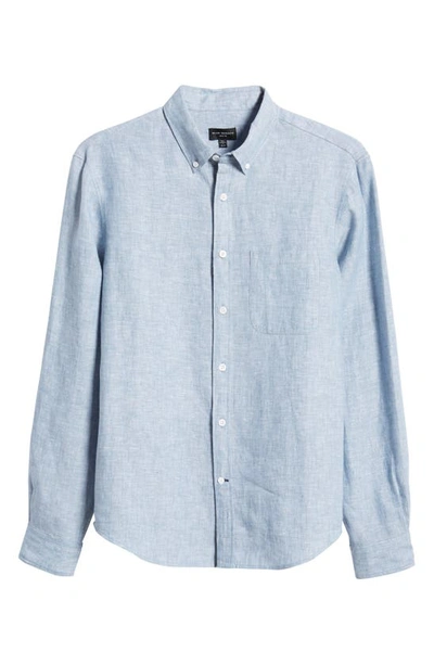 Shop Club Monaco Cross Dye Linen Button-down Shirt In Light Blue