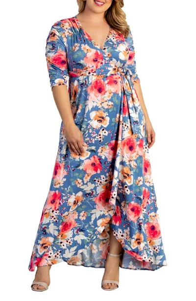 Shop Kiyonna Meadow Dream Wrap Maxi Dress In Daydream Blue Bouquet