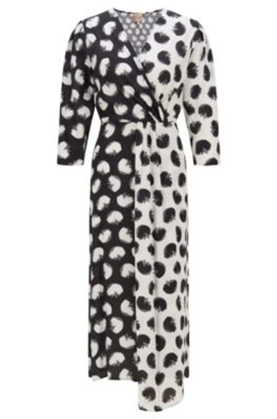 Shop Hugo Boss Wrap-front Regular-fit Dress With Mixed Prints In Patterned