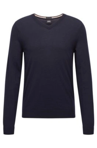 Hugo Boss Boss - Leno-p Dark Blue Slim Fit Sweater In Virgin Wool 50468239  404 | ModeSens