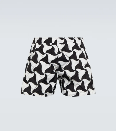 Shop Bottega Veneta Geometrical Print Swim Shorts In Black/white
