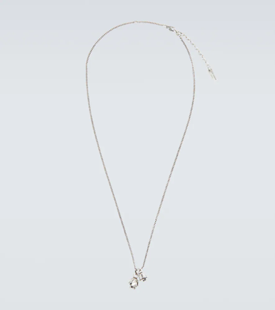 Shop Saint Laurent Rose Pendant Necklace In Argent Oxide