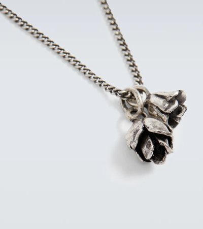 Shop Saint Laurent Rose Pendant Necklace In Argent Oxide