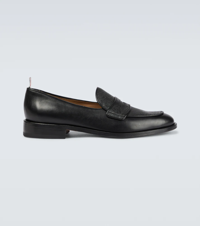 Shop Thom Browne Grained Leather Penny Loafers In Black