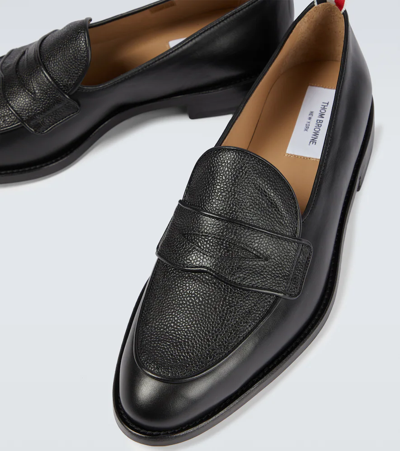 Shop Thom Browne Grained Leather Penny Loafers In Black