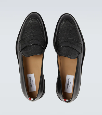 Shop Thom Browne Grained Leather Penny Loafers In Black