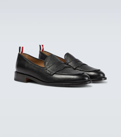 Shop Thom Browne Grained Leather Penny Loafers In Black