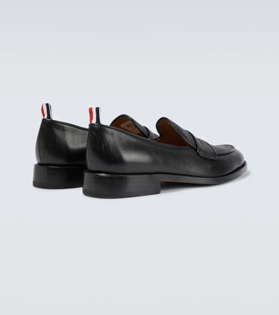 Shop Thom Browne Grained Leather Penny Loafers In Black