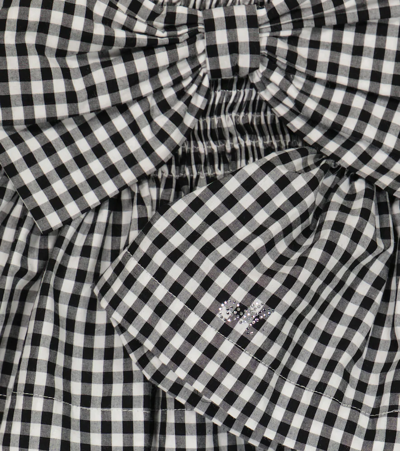 Monnalisa Gingham Cotton Off-shoulder Top In Panna+nero