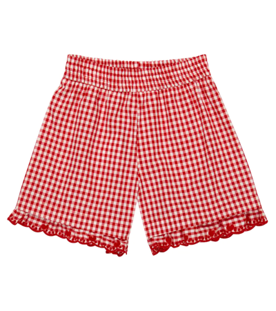 Shop Monnalisa Gingham Embroidered Cotton Shorts In Panna+rosso
