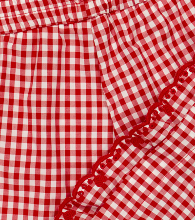 Shop Monnalisa Gingham Embroidered Cotton Shorts In Panna+rosso