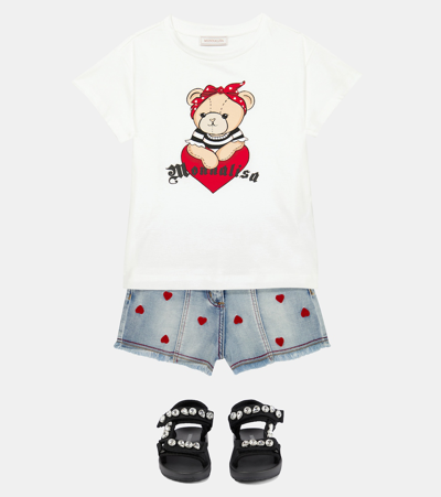 Monnalisa Kids' Printed Cotton T-shirt In Bianco