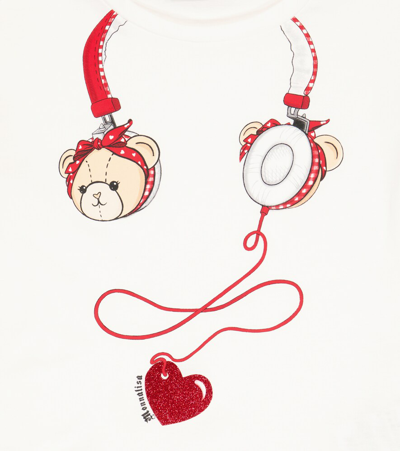 Monnalisa Printed Cotton T-shirt In Panna+rosso