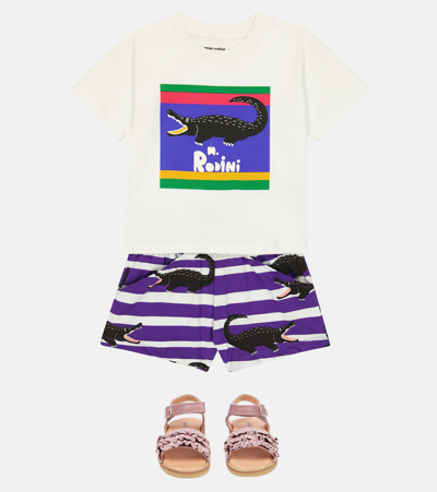 Shop Mini Rodini Crocodile Striped Cotton Shorts In Purple