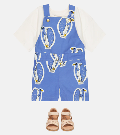 Mini Rodini Printed Cotton Overalls In Blue