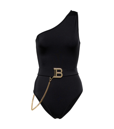 Balmain Ceinture Belted One-shoulder One-piece Swimsuit In Black | ModeSens
